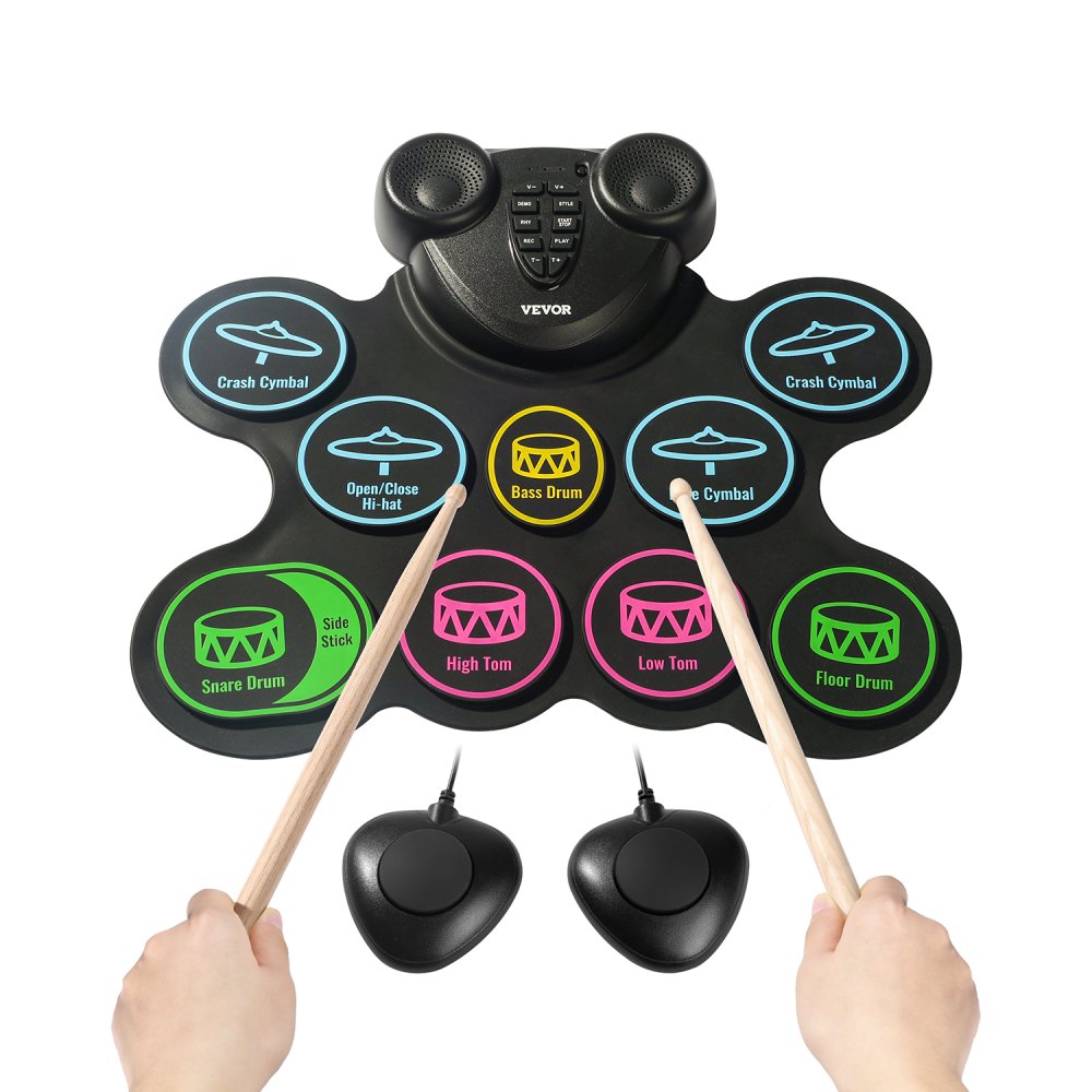 Electric Drum Set 9-Pad with Headphone Jack Pedals Built-in Speakers for Kids