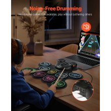 Electric Drum Set 9-Pad with Headphone Jack Pedals Built-in Speakers for Kids