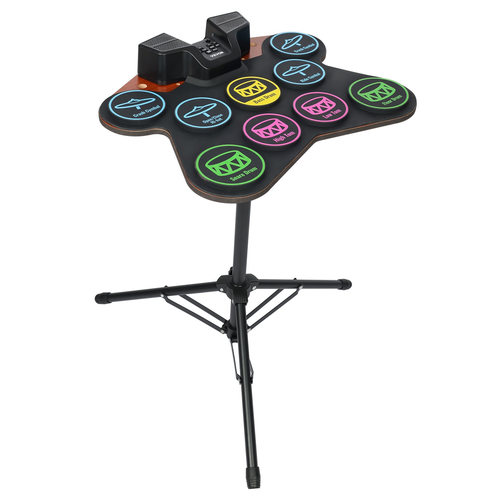 VEVOR Electric Drum Set, 9 Pads, Roll-up Drum Practice Pad, Electronic Drumset with Headphone Jack, Stand, Double Pedals, Light Up Drum Sticks, Built-in Dual Speakers, Instrument Toy for Kids Ages 5+