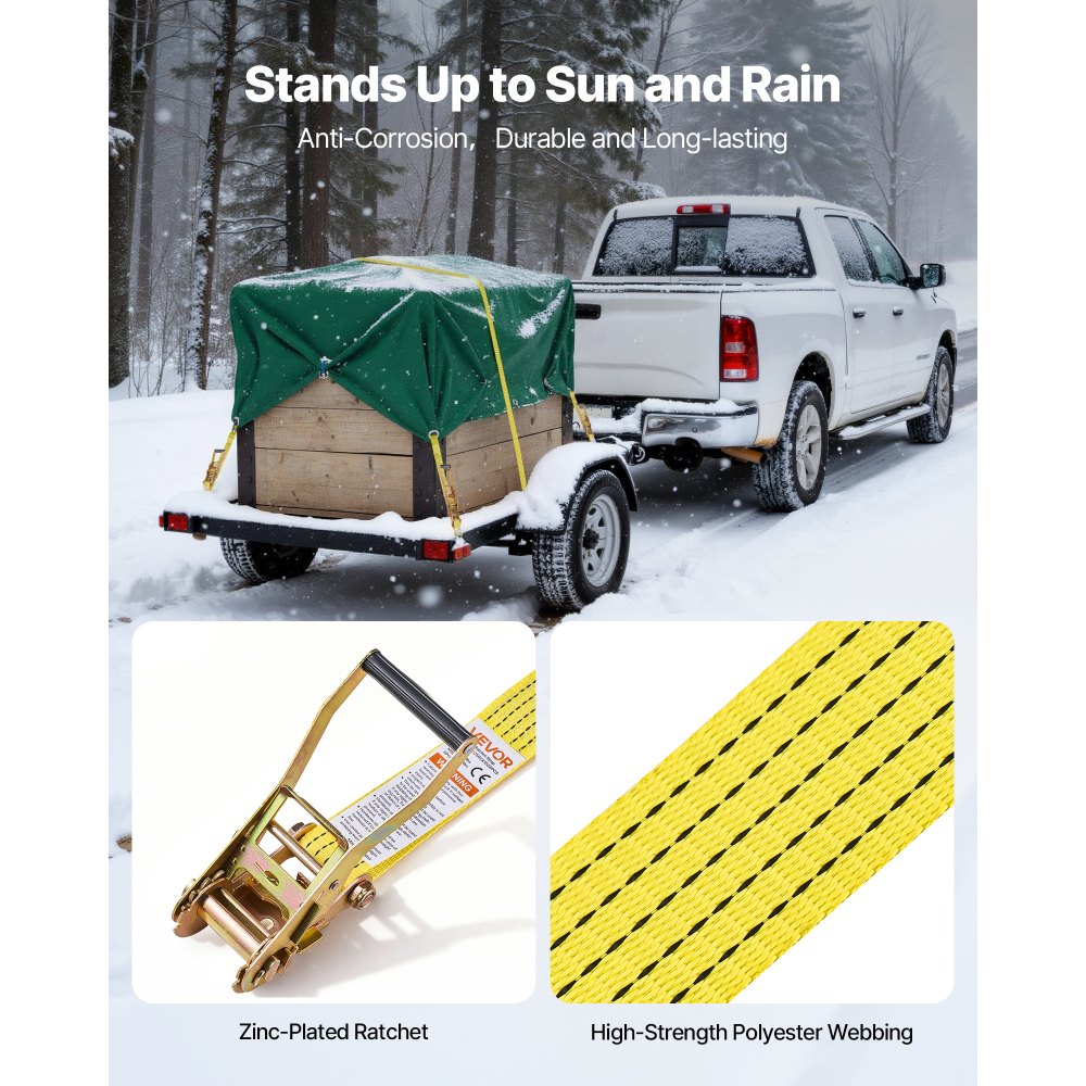 VEVOR Ratchet Straps, 50.8 mm x 4.6 m, Heavy Duty Tie Down Straps with Double J Hook, 2268 kg Break Strength, Carry Bag, Tie Down Ratcheting for Moving, Trailers, Motorcycles, Kayaks, Car Roof, 6 Pack