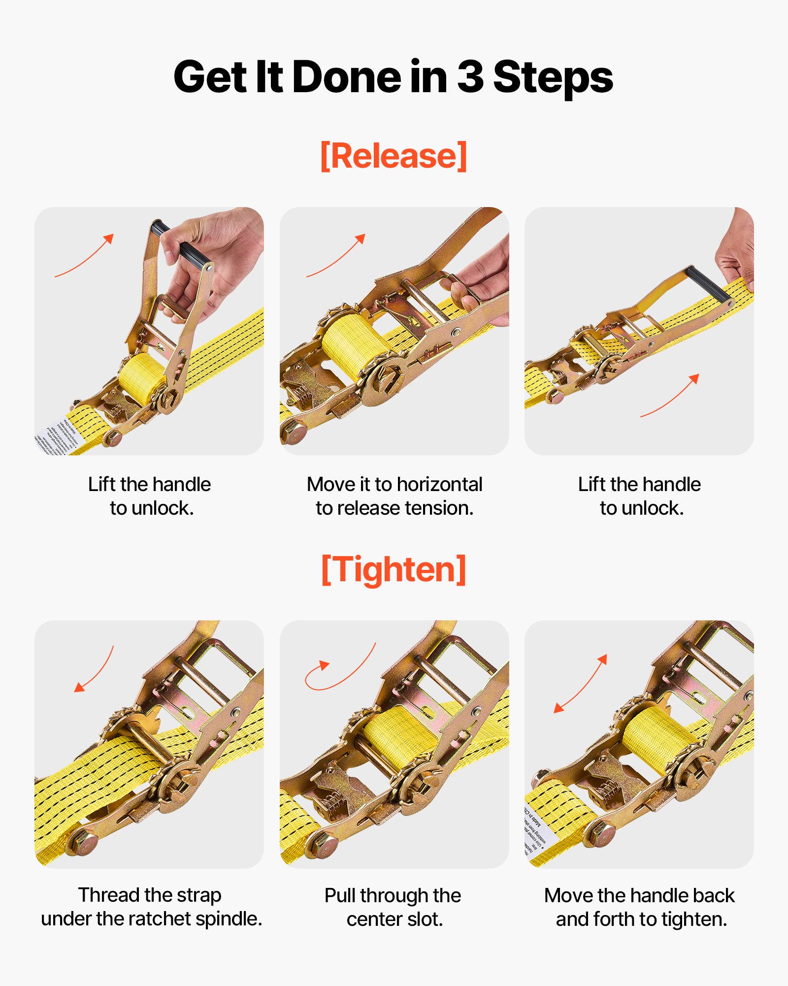 VEVOR Ratchet Straps, 50.8 mm x 4.6 m, Heavy Duty Tie Down Straps with Double J Hook, 2268 kg Break Strength, Carry Bag, Tie Down Ratcheting for Moving, Trailers, Motorcycles, Kayaks, Car Roof, 6 Pack