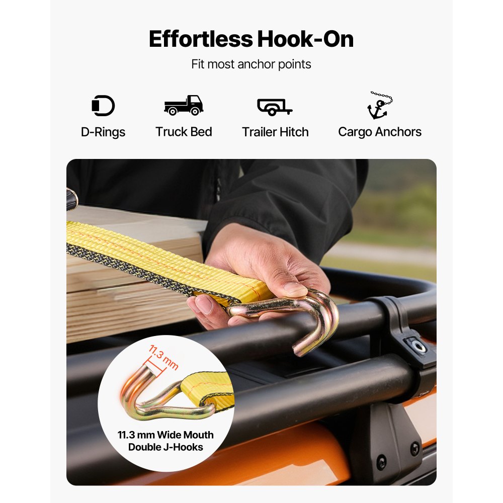 VEVOR Ratchet Straps, 50.8 mm x 9.1 m, Heavy Duty Tie Down Straps with Double J Hook, 4536 kg Break Strength, Tie Down Ratcheting for Moving, Trailers, Motorcycles, Kayaks, Car Roof, 10 Pack