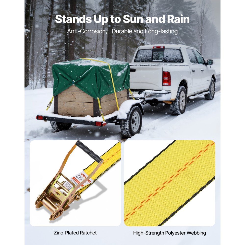 VEVOR Ratchet Straps, 50.8 mm x 9.1 m, Heavy Duty Tie Down Straps with Double J Hook, 4536 kg Break Strength, Carry Bag, Tie Down Ratcheting for Moving, Trailers, Motorcycles, Kayaks, Car Roof, 4 Pack