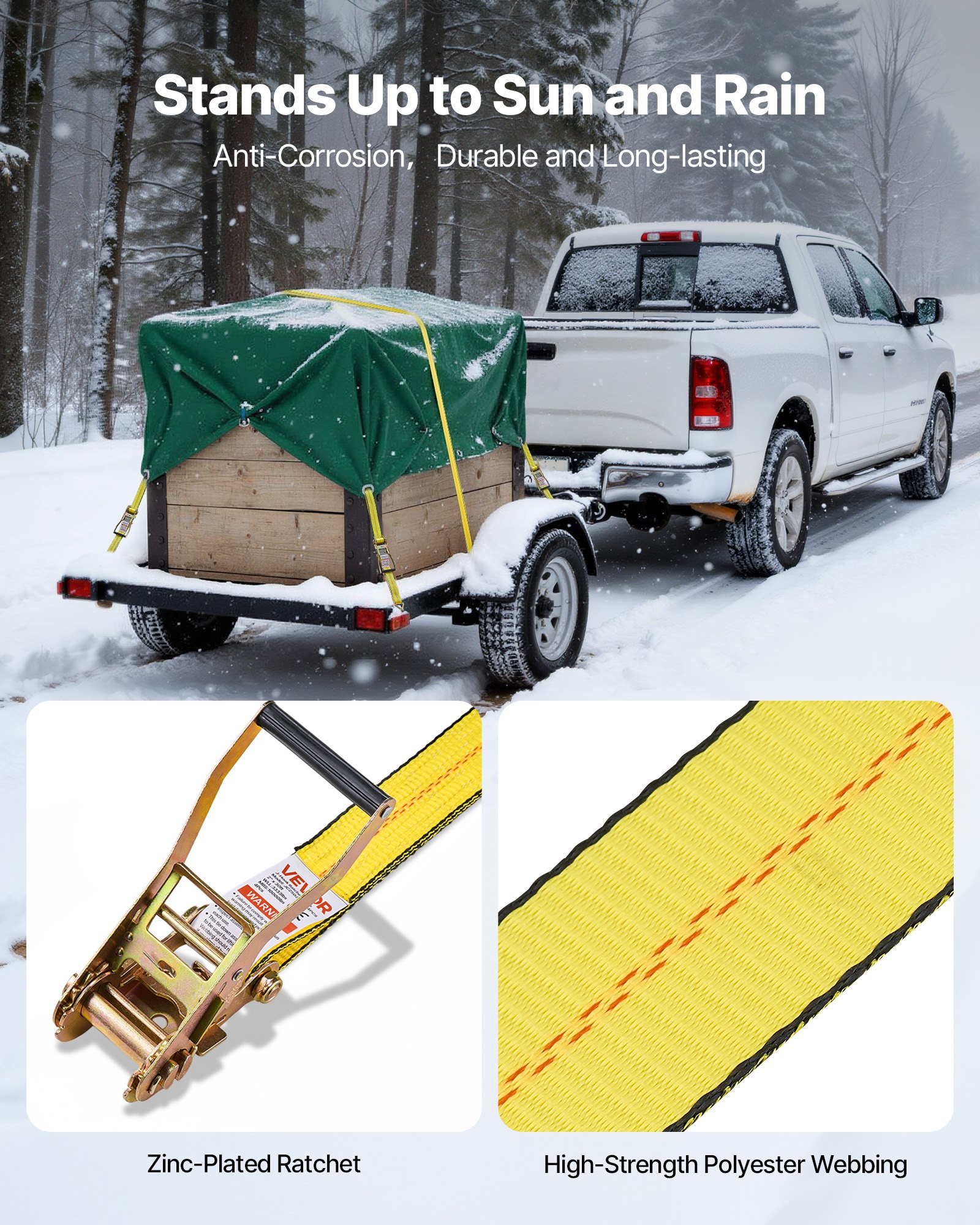 VEVOR Ratchet Straps, 50.8 mm x 9.1 m, Heavy Duty Tie Down Straps with Double J Hook, 4536 kg Break Strength, Carry Bag, Tie Down Ratcheting for Moving, Trailers, Motorcycles, Kayaks, Car Roof, 4 Pack