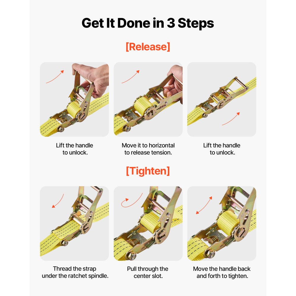 VEVOR Ratchet Straps, 38.1 mm x 3 m, Heavy Duty Tie Down Straps with Double J Hook, 3000 kg Break Strength, Carry Bag, Tie Down Ratcheting for Moving, Trailers, Motorcycles, Kayaks, Car Roof, 4 Pack