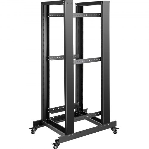 VEVOR Server Rack, 27U Open Frame Rack, 4-Post IT Server Relay Rack, 19" Server/Audio Network Equipment Rack Cold Rolled Steel, 23.5" Deep Heavy Duty Rack w/Casters, Holds Network Servers & AV Gear