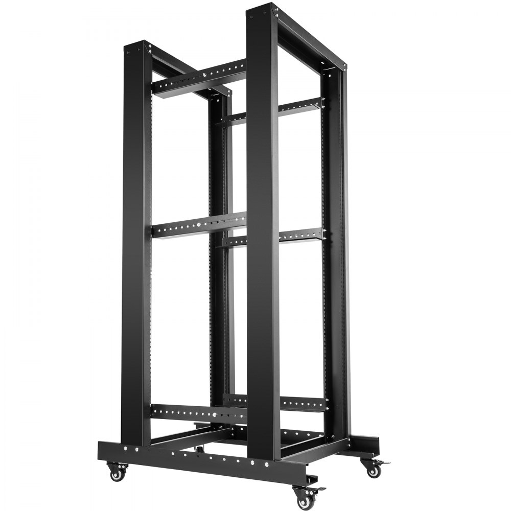 VEVOR Server Rack, 27U Open Frame Rack, 4-Post IT Server Relay Rack, 19" Server/Audio Network Equipment Rack Cold Rolled Steel, 23.5" Deep Heavy Duty Rack w/Casters, Holds Network Servers & AV Gear