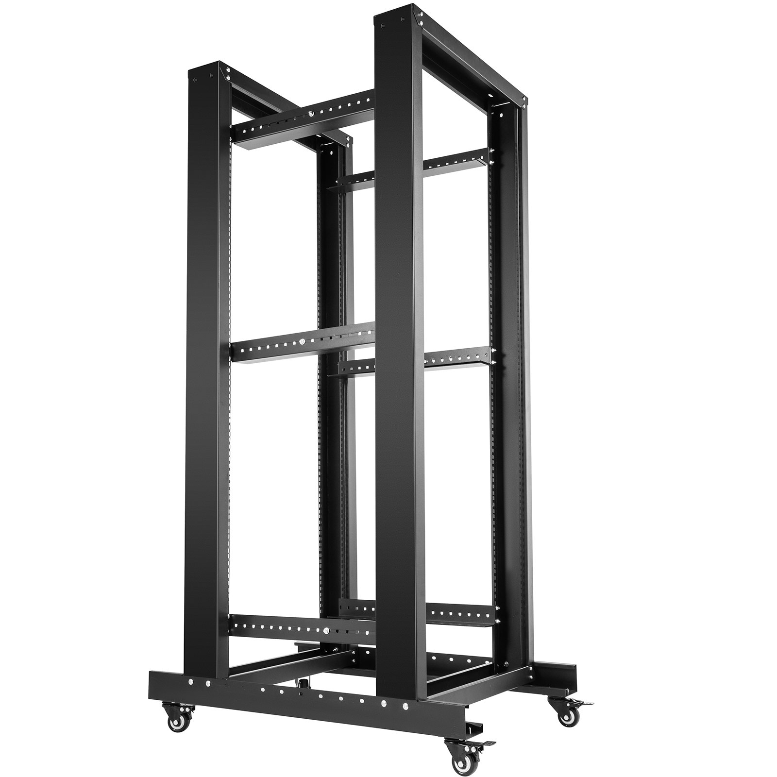 VEVOR Server Rack, 27U Open Frame Rack, 4-Post IT Server Relay Rack, 19" Server/Audio Network Equipment Rack Cold Rolled Steel, 23.5" Deep Heavy Duty Rack w/Casters, Holds Network Servers & AV Gear