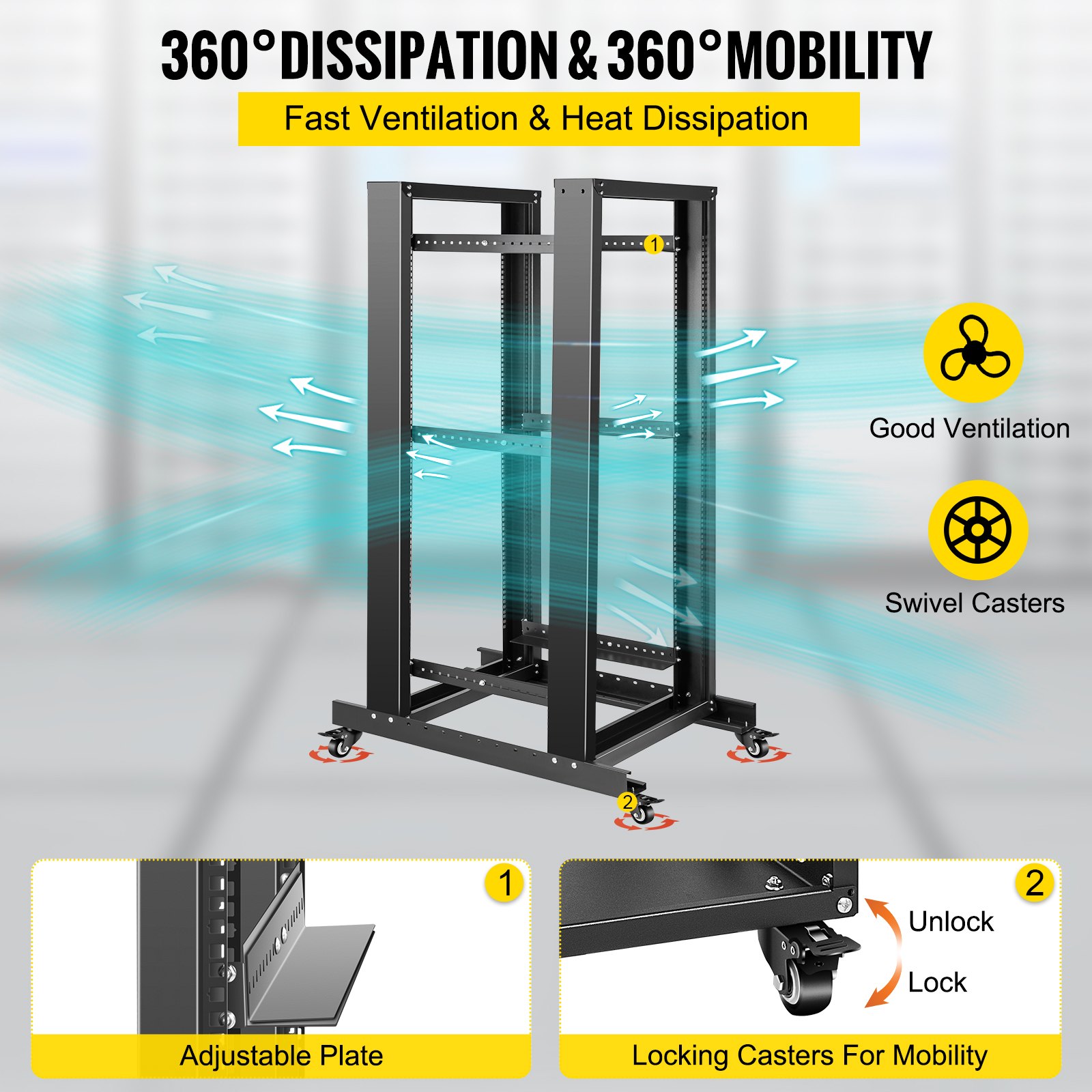 VEVOR Open Frame Server Rack Network Server Rack 27U 4 Post 19"/482mm Relay Rack