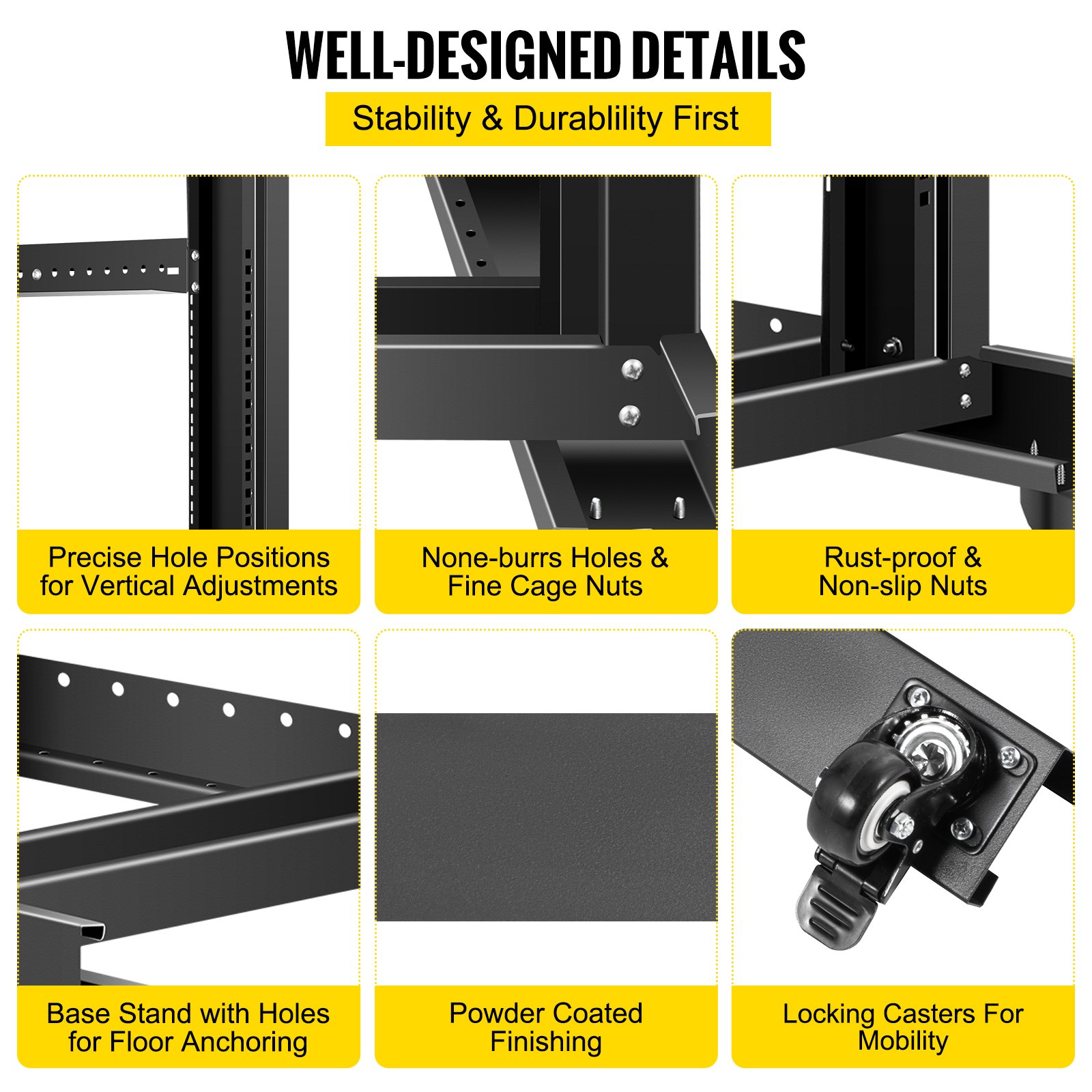 VEVOR Open Frame Server Rack Network Server Rack 27U 4 Post 19"/482mm Relay Rack