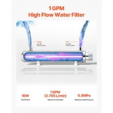 110V 12W UV Water Purifier 1GPM Ultraviolet Water Purifier Filter