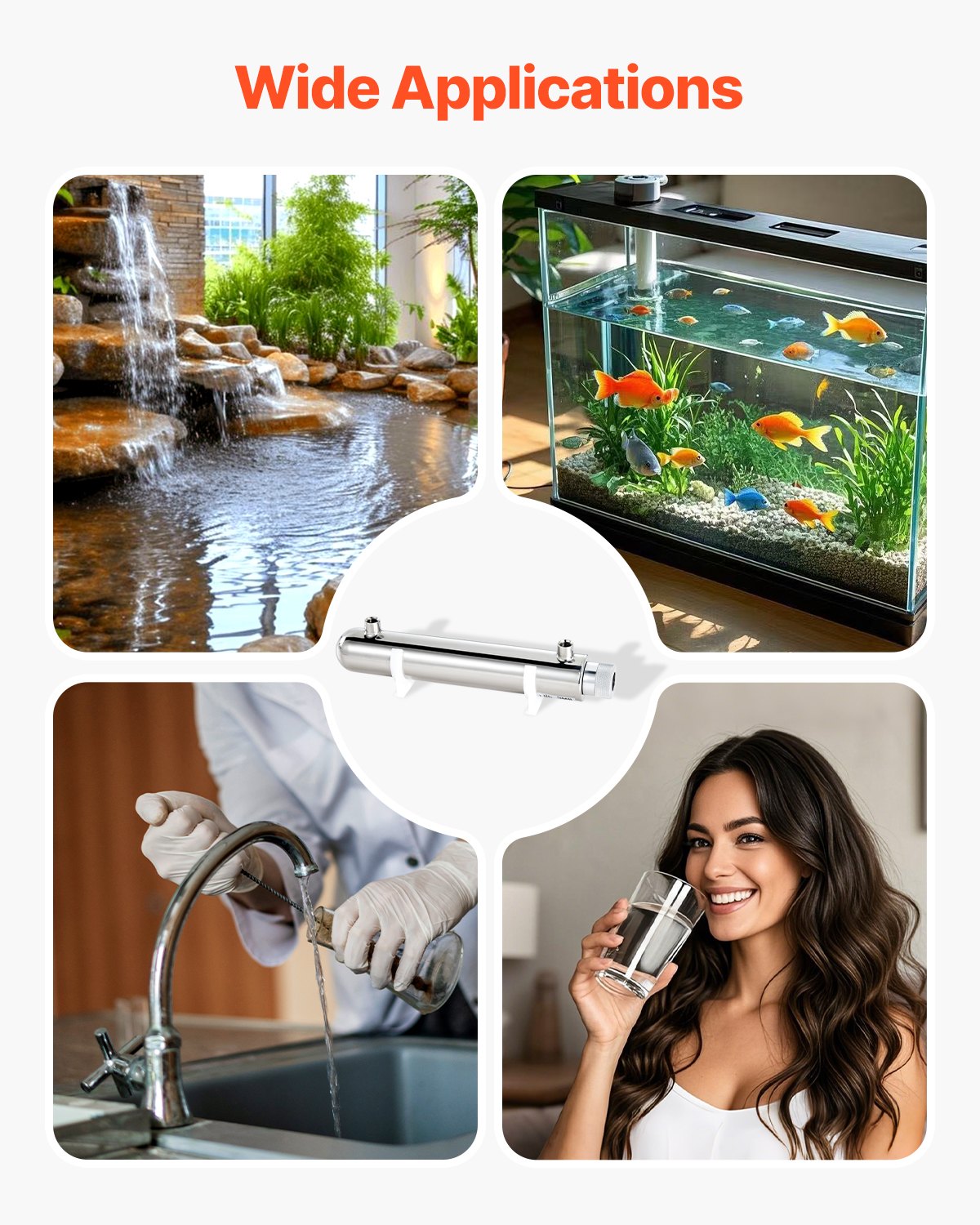 VEVOR UV Water Purifier, 12W 1GPM, 110V Versatile Ultraviolet Water Purifier Filter with Stainless Steel Housing, Whole House UV Water Filter with Quartz Sleeve Fit for Shower/Drinking/Cleaning