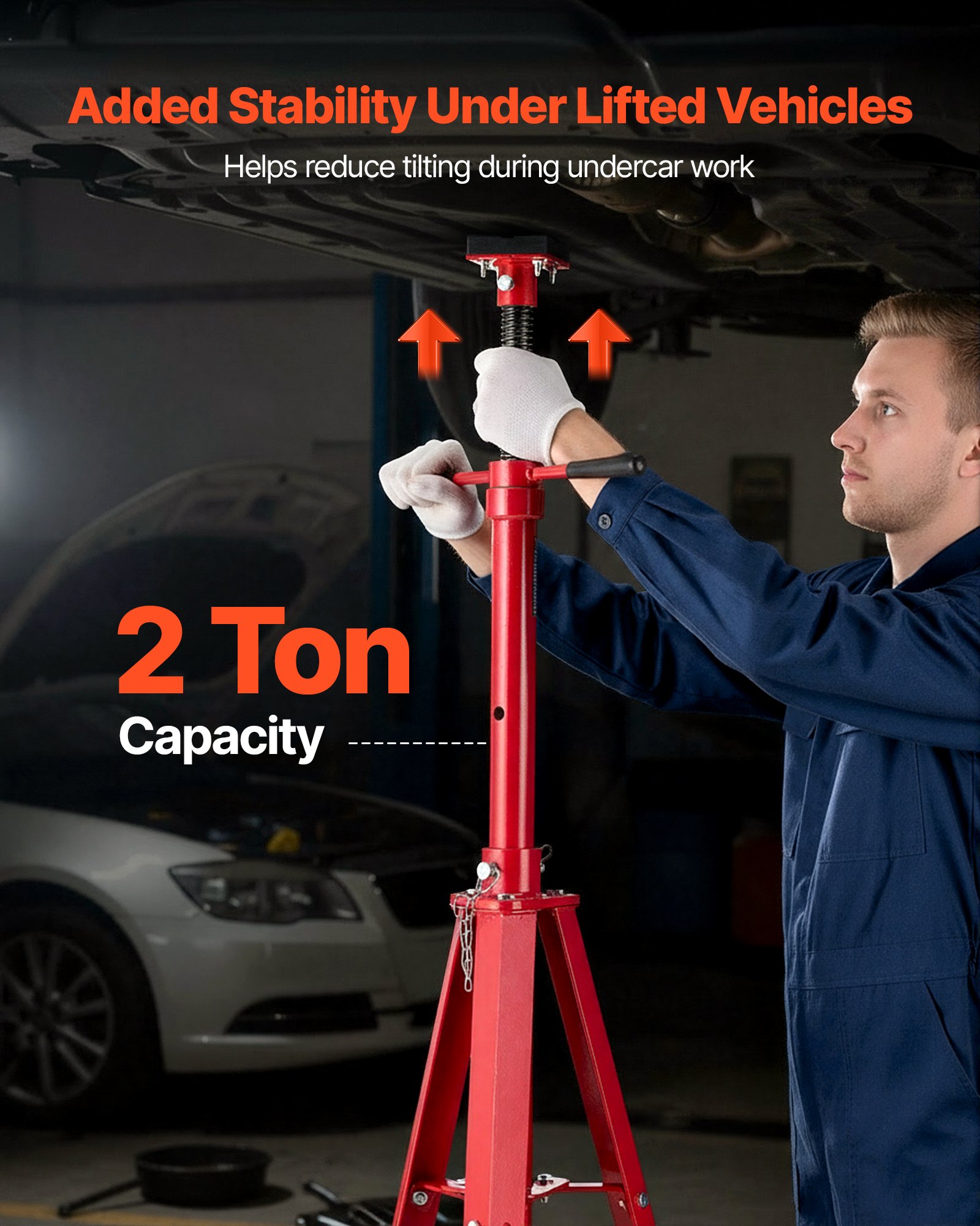 VEVOR Under Hoist Tripod Stand, 2 Ton Capacity High Lift Jack Stand Reach Underhoist Support, Lifting from 1200 mm to 2150 mm, 4-Level Adjustable Height, Heavy Duty Carbon Steel for Car Lift & Support