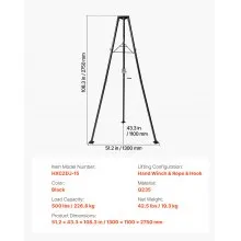 VEVOR Tripod Deer Hoist 500 lbs Game Hoist Winch Lift with Gambrel & Winch