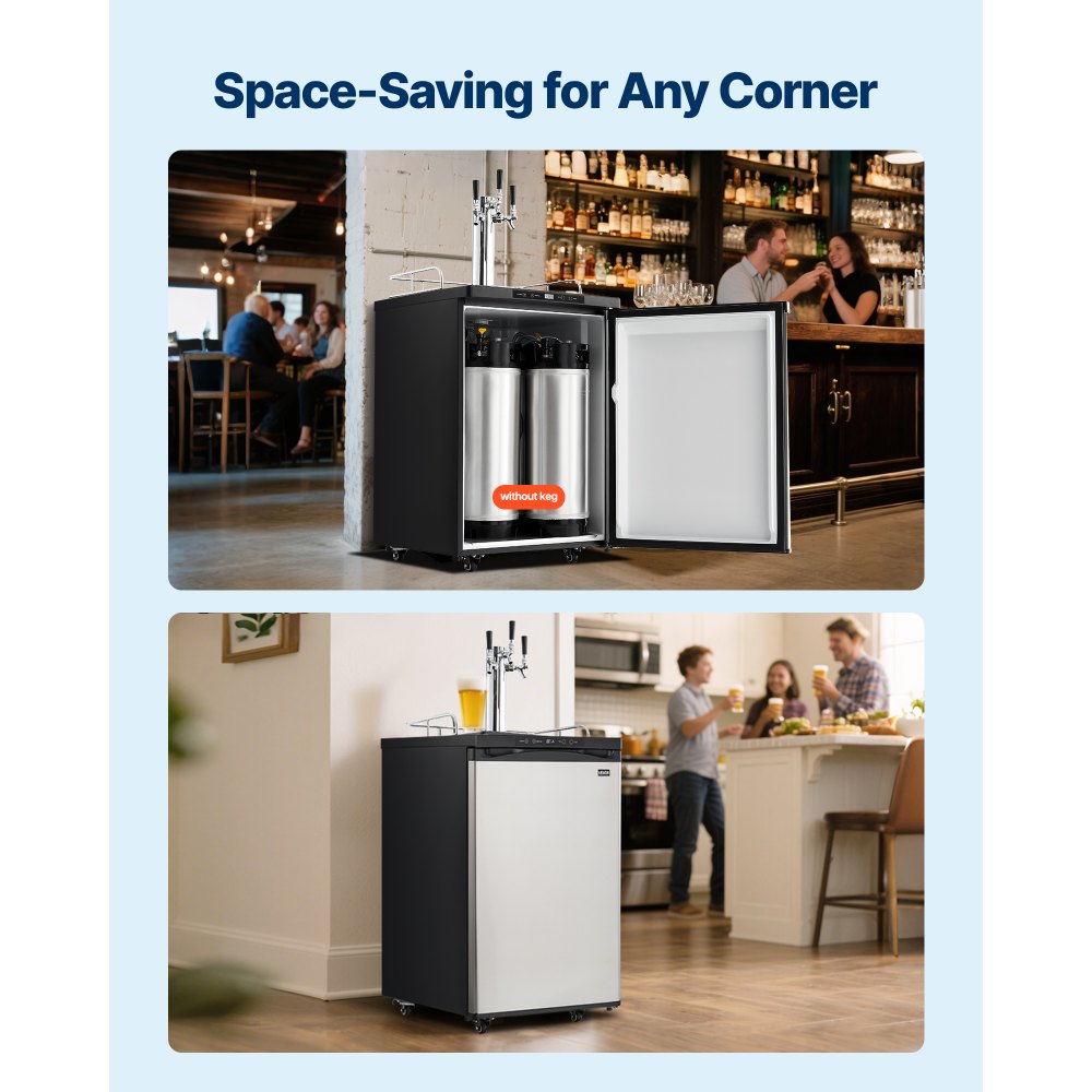 VEVOR Beer Kegerator, Triple Tap Home Draft Beer Dispenser for Ball Lock, Full Size Keg Refrigerator with 5lbs CO2 Tank, Hold 2 Sixth / 2 Slim / 3 Ball lock keg, 162L