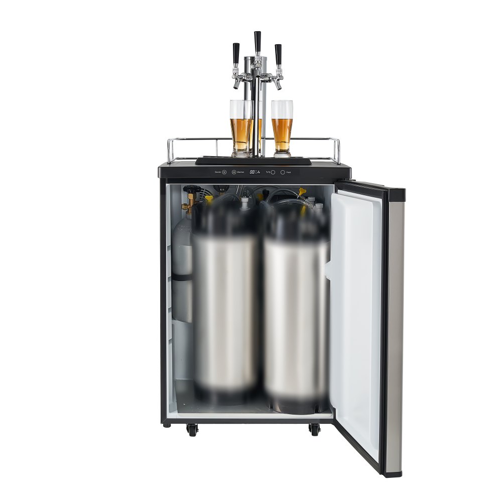 VEVOR Beer Kegerator, Triple Tap Home Draft Beer Dispenser for Ball Lock, Full Size Keg Refrigerator with 5lbs CO2 Tank, Hold 2 Sixth / 2 Slim / 3 Ball lock keg, 162L