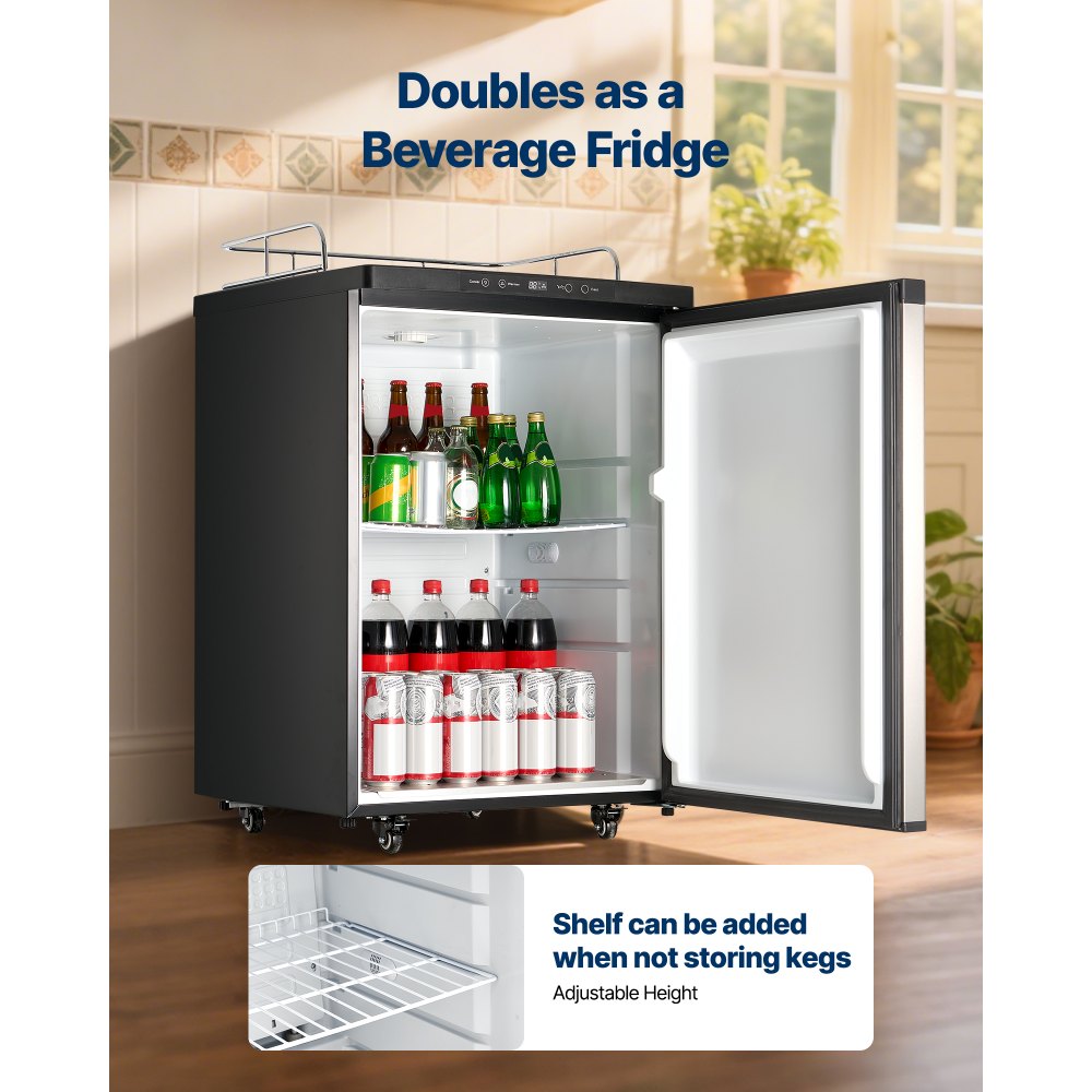 VEVOR Beer Kegerator, Triple Tap Home Draft Beer Dispenser for Ball Lock, Full Size Keg Refrigerator with 5lbs CO2 Tank, Hold 2 Sixth / 2 Slim / 3 Ball lock keg, 162L