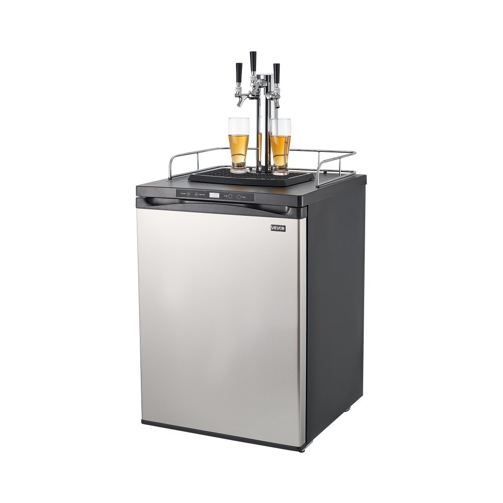 VEVOR Beer Kegerator, Triple Tap Home Draft Beer Dispenser for Ball Lock, Full Size Keg Refrigerator with 5lbs CO2 Tank, Hold 2 Sixth / 2 Slim / 3 Ball lock keg, 162L