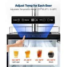 VEVOR Beer Kegerator with CO2 Tank Triple-Tap Beer Dispenser 162L Refrigerator