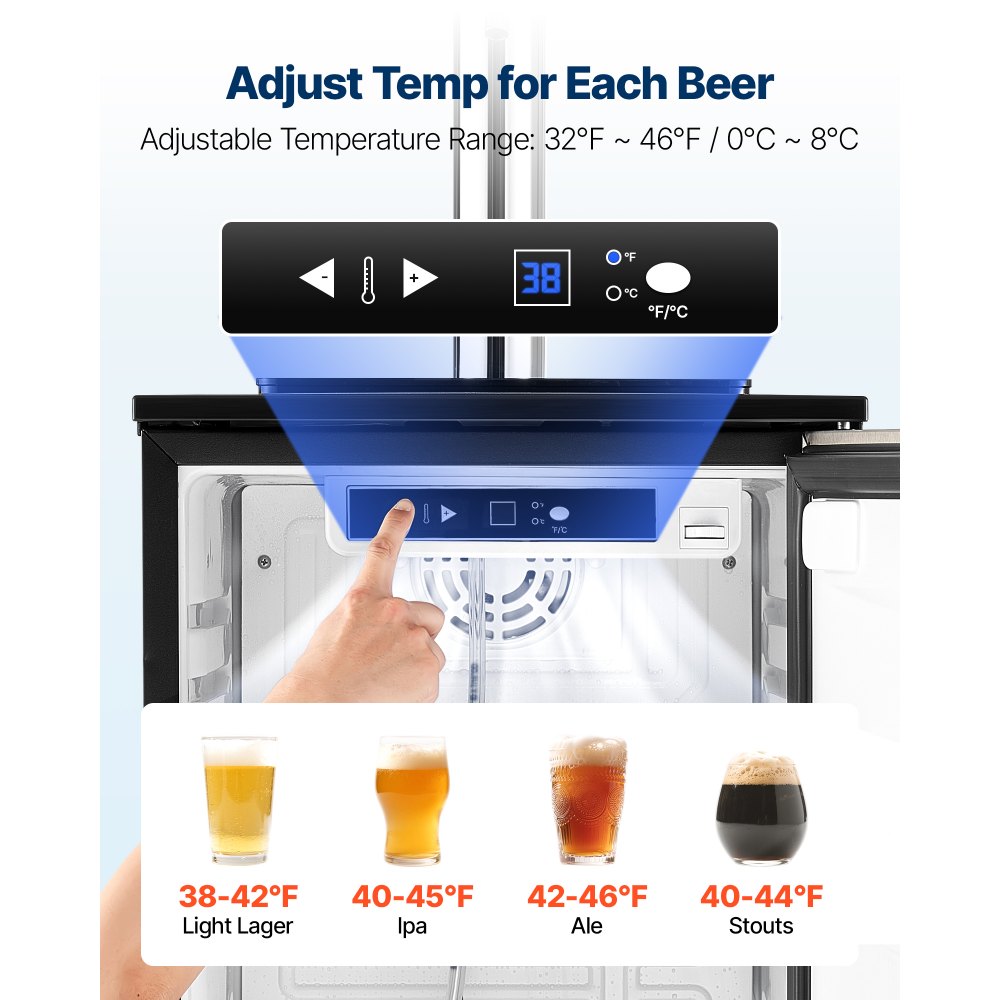 VEVOR Beer Kegerator, Single Tap Commercial Draft Beer Dispenser for D system, Refrigerator With Shelves, Hold 1 Sixth Keg, 2.5lbs CO2 Tank, 92L
