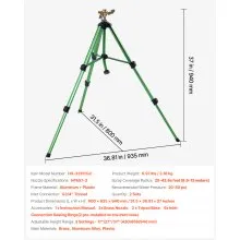 VEVOR Impact Sprinkler on Tripod Base, 2 Packs, Heavy Duty Tripod Sprinklers with Brass Head & G3/4" Connector, 360 Degree Large Area Irrigation Sprinkler, Adjustable Heights Sprinkler for Yard