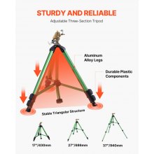 VEVOR Impact Sprinkler on Tripod Base, Heavy Duty Tripod Sprinklers with Brass Head & 3/4" Connector, 360 Degree Large Area Coverage Irrigation Sprinkler, Adjustable Heights Sprinkler for Yard Green