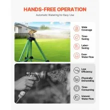 Aspersor de impacto VEVOR sobre base de trípode, aspersores de trípode de alta resistencia con cabezal de latón y conector de 3/4", aspersor de riego de cobertura de área grande de 360 grados, aspersor de altura ajustable para jardín verde