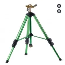 Aspersor de impacto VEVOR sobre base de trípode, aspersores de trípode de alta resistencia con cabezal de latón y conector de 3/4", aspersor de riego de cobertura de área grande de 360 grados, aspersor de altura ajustable para jardín verde