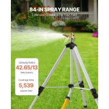 VEVOR Impact Sprinkler on Tripod Base, Heavy Duty Tripod Sprinklers with Brass Head & 3/4" Connector, 360 Degree Large Area Coverage Irrigation Sprinkler, Adjustable Heights Sprinkler for Yard Gray