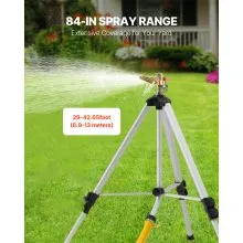 VEVOR Impact Sprinkler on Tripod Base, Heavy Duty Tripod Sprinklers with Brass Head & 3/4" Connector, 360 Degree Large Area Coverage Irrigation Sprinkler, Adjustable Heights Sprinkler for Yard Gray