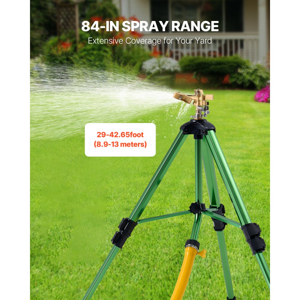 VEVOR Impact Sprinkler on Tripod Base, 2 Packs, Heavy Duty Tripod Sprinklers with Brass Head & 3/4"NH Connector, 360 Degree Large Area Irrigation Sprinkler, Adjustable Heights Sprinkler for Yard