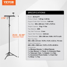 VEVOR Projector Stand, Projector Floor Stand Adjustable Height from 26.97 to 63 in, DJ Equipment, Projector Mount with Tray, Ideal for Outdoor Movies, Home, Office, Stage and Studio, Max Load Capacity 22 lbs, Black