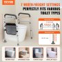 VEVOR Toilet Safety Rail, Folding Toilet Seat Frame, Adjustable Width & Height Fit Most Toilets, Supports 300lbs, Stand Alone Toilet Handles Grab Bars with Padded Arms for Handicap, Disabled, Seniors