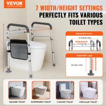 Ράγα ασφαλείας τουαλέτας VEVOR, Πτυσσόμενο πλαίσιο καθίσματος τουαλέτας, ρυθμιζόμενο πλάτος και ύψος που ταιριάζει στις περισσότερες τουαλέτες, υποστηρίζει 300 λίβρες, λαβές τουαλέτας μόνοι σας Μπάρες λαβής με μπράτσα με επένδυση για άτομα με ειδικές ανάγκες, άτομα με ειδικές ανάγκες, ηλικιωμένους