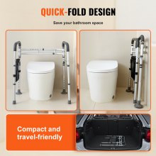 VEVOR Toilet Safety Rail, Folding Toilet Seat Frame, Adjustable Width & Height Fit Most Toilets, Supports 136 kg, Stand Alone Toilet Handles Grab Bars with Padded Arms for Handicap, Disabled, Seniors