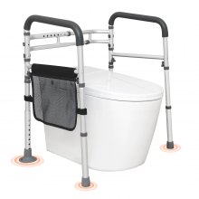 VEVOR Toalettsäkerhetsskena, hopfällbar toalettstolsram, justerbar bredd och höjd Passar de flesta toaletter, stödjer 300 kg, fristående toaletthandtag Stödhandtag med vadderade armar för handikappade, funktionshindrade, seniorer