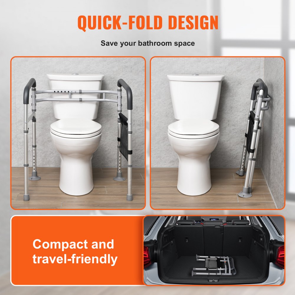 VEVOR Toilet Safety Rail, 136 kg Foldable Toilet Seat with Non-Slip Handles, Portable Versatile Toilet Handrails with Reinforced Aluminum Alloy Tube, Fit for Seniors, Pregnant Women & the Injured