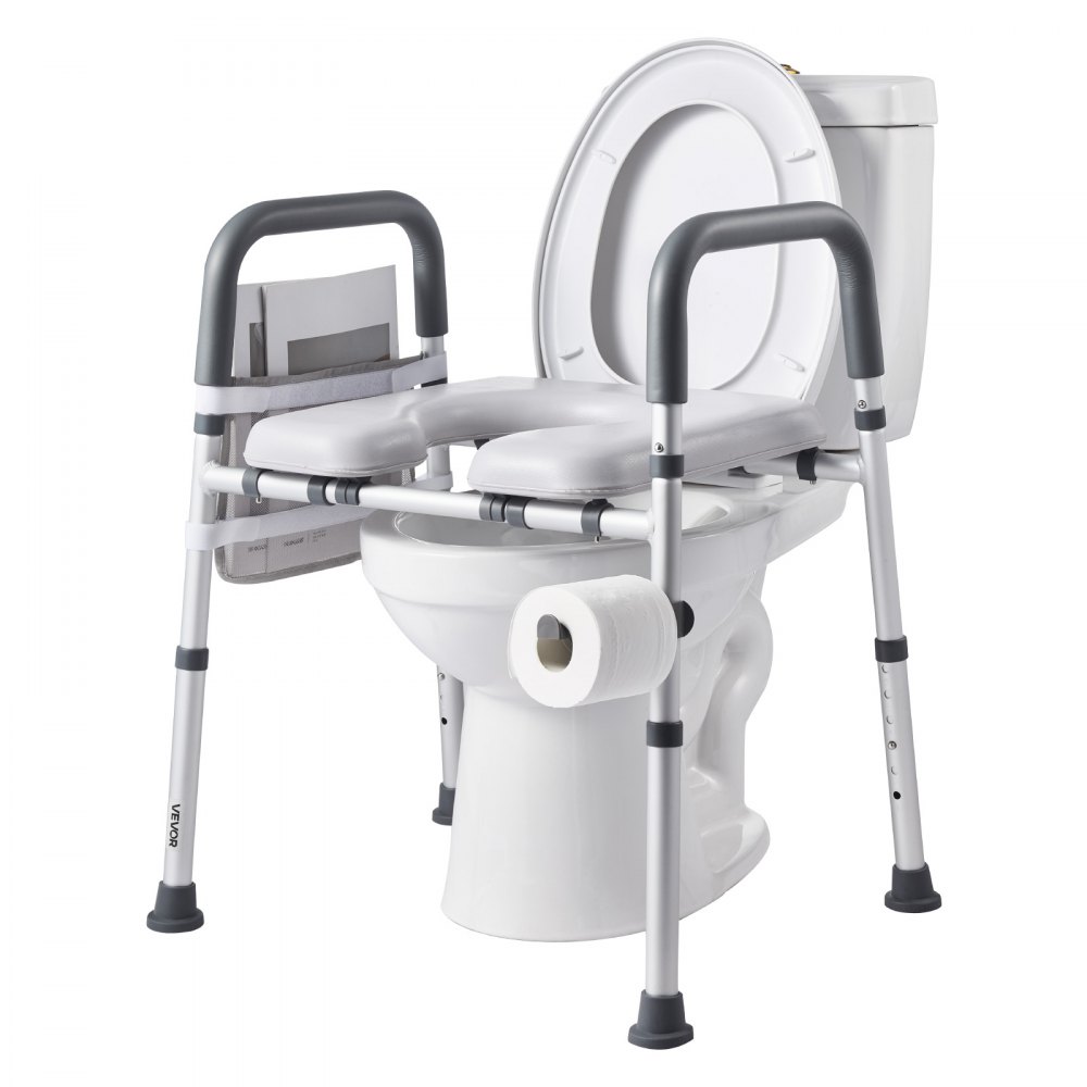 VEVOR Raised Toilet Seat with Arms, 181 kg Load Capacity, Adjustable Height and Width, Commode Cushion Padded Elevated Toilet Seat Riser with Handles for Seniors, Elderly, Handicap, Disabled, Adults