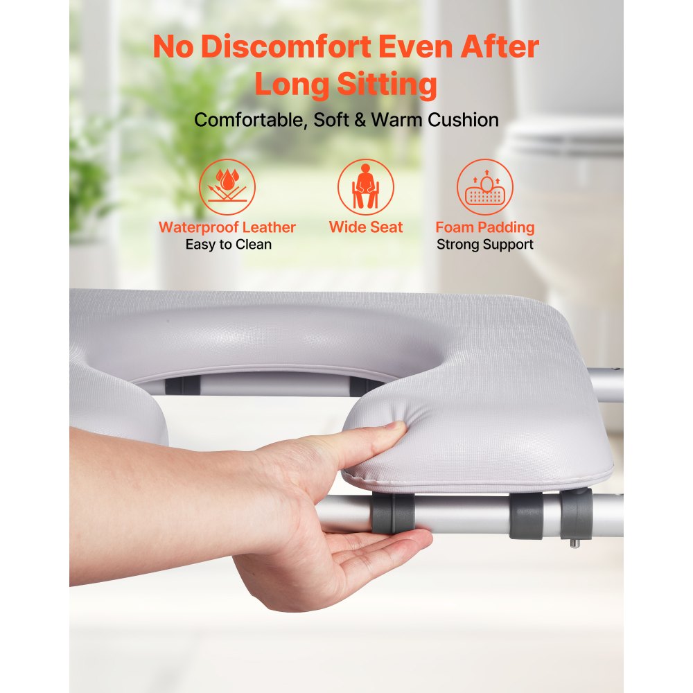 VEVOR Raised Toilet Seat with Arms, 400 lbs Load Capacity, Adjustable Height and Width, Commode Cushion Padded Elevated Toilet Seat Riser with Handles for Seniors, Elderly, Handicap, Disabled, Adults