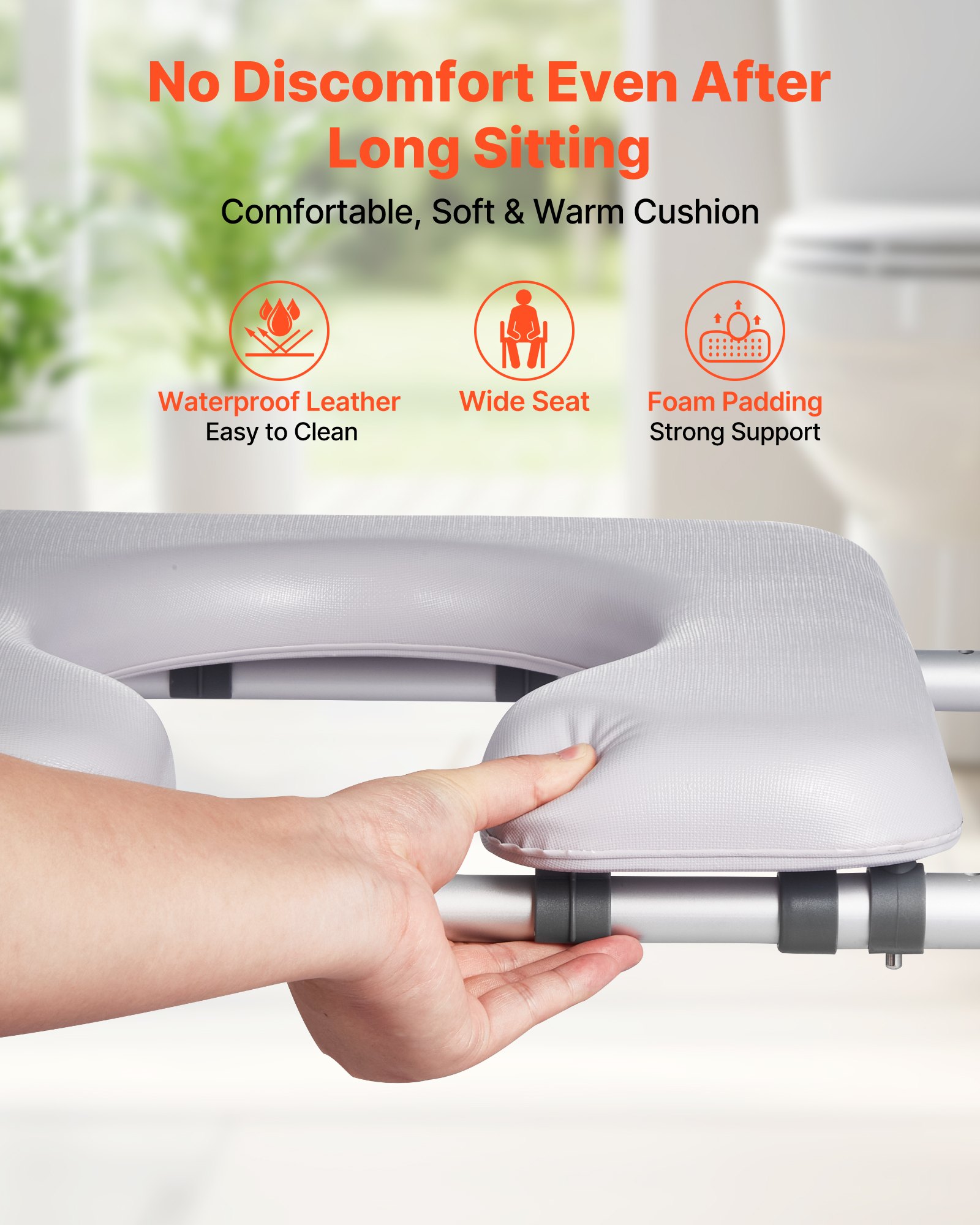 VEVOR Raised Toilet Seat with Arms, 181 kg Load Capacity, Adjustable Height and Width, Commode Cushion Padded Elevated Toilet Seat Riser with Handles for Seniors, Elderly, Handicap, Disabled, Adults