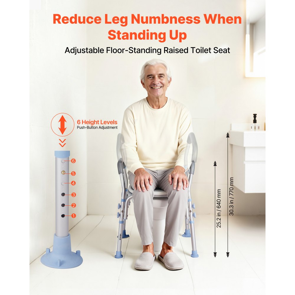 VEVOR Raised Toilet Seat with Arms, 136 kg Load Capacity, Adjustable Height, Widened Commode Elevated Toilet Seat Riser with Handles and Splash Guard for Seniors, Elderly, Handicap, Disabled, Adults