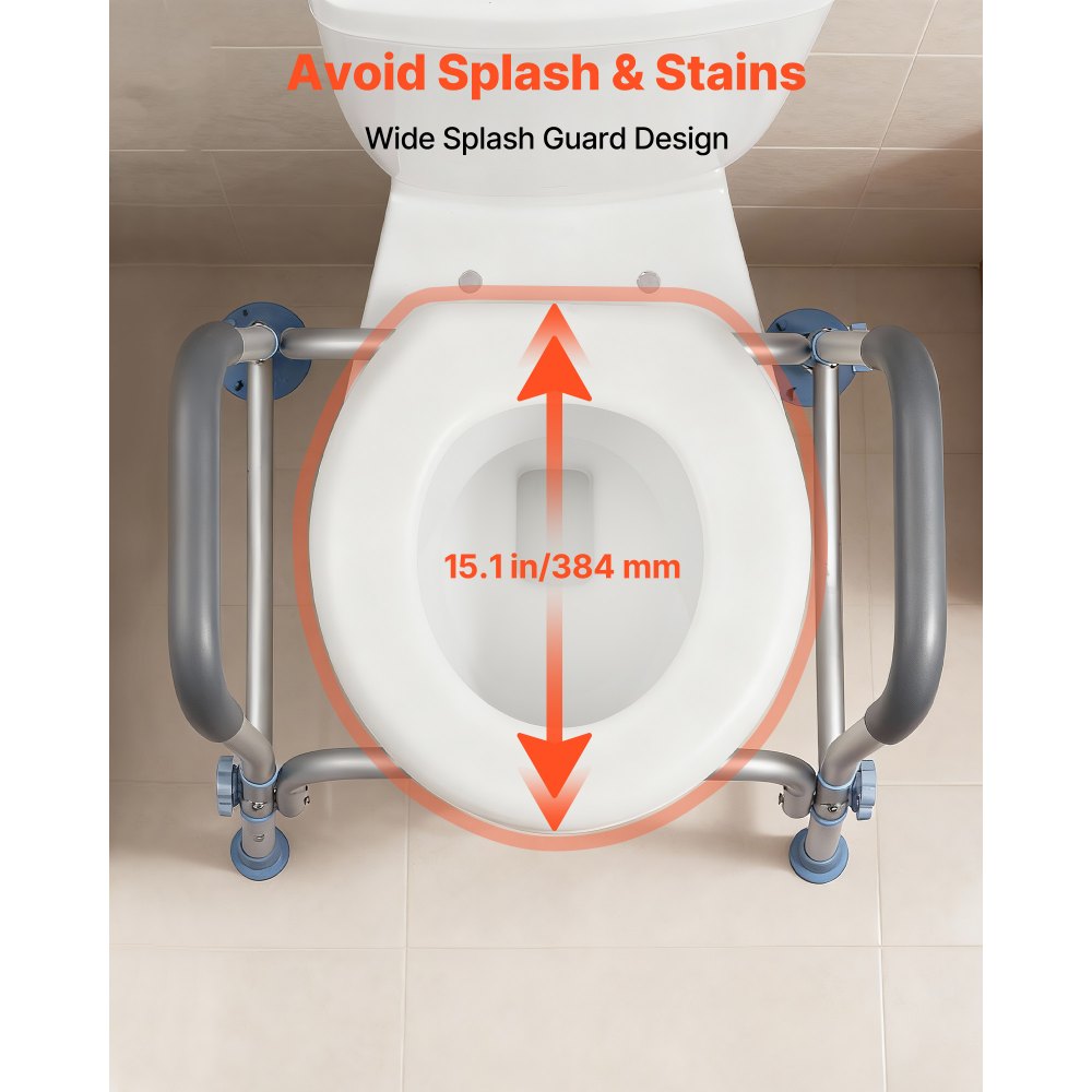 VEVOR Raised Toilet Seat with Arms, 136 kg Load Capacity, Adjustable Height, Widened Commode Elevated Toilet Seat Riser with Handles and Splash Guard for Seniors, Elderly, Handicap, Disabled, Adults