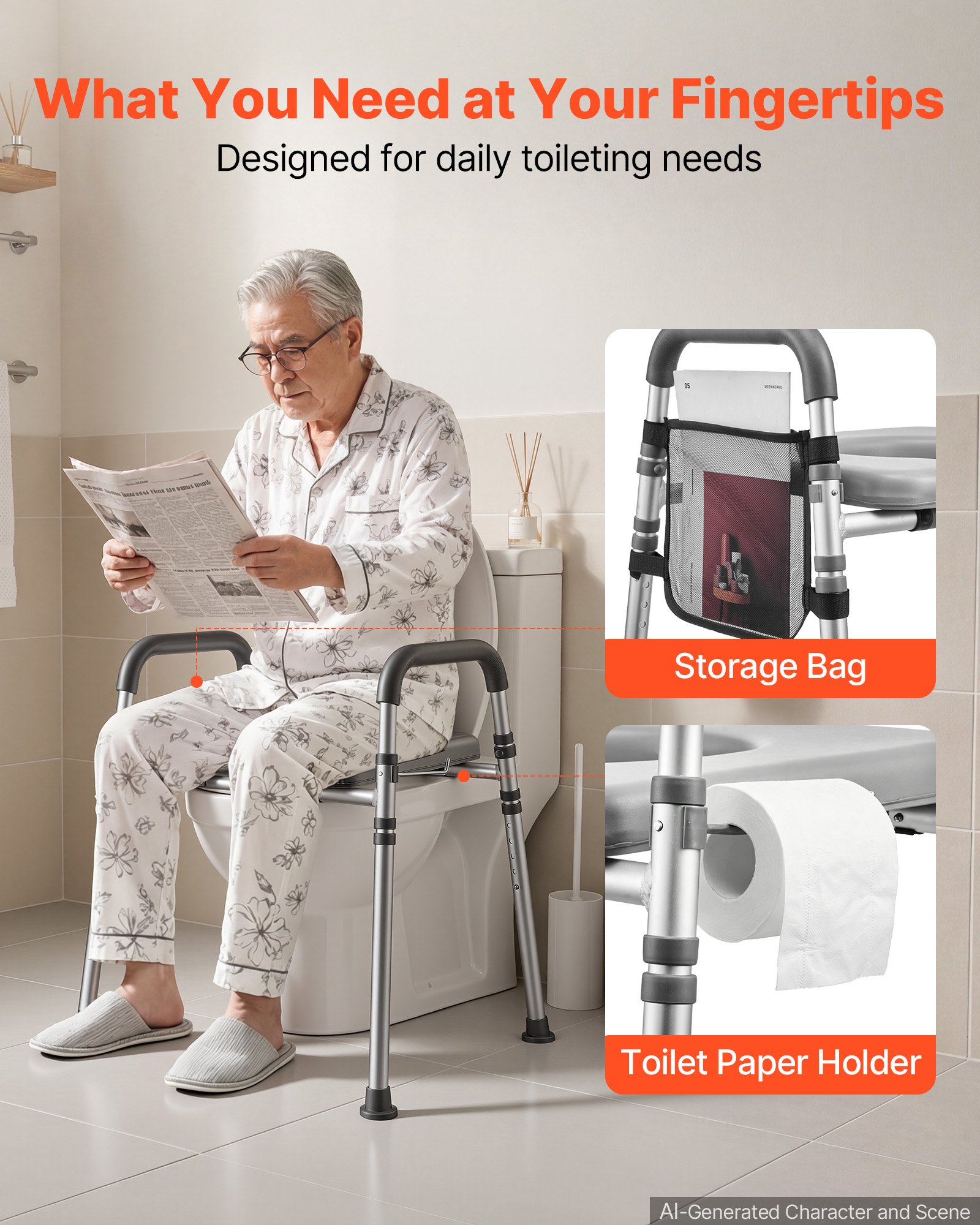 VEVOR Raised Toilet Seat with Handles 158.7 kg Handicap Elevated Riser, for Seniors, Elderly & Disabled, Adjustable Height & Width, Soft Cushion Padded, Fits Round, Elongated & V-Shaped Commode