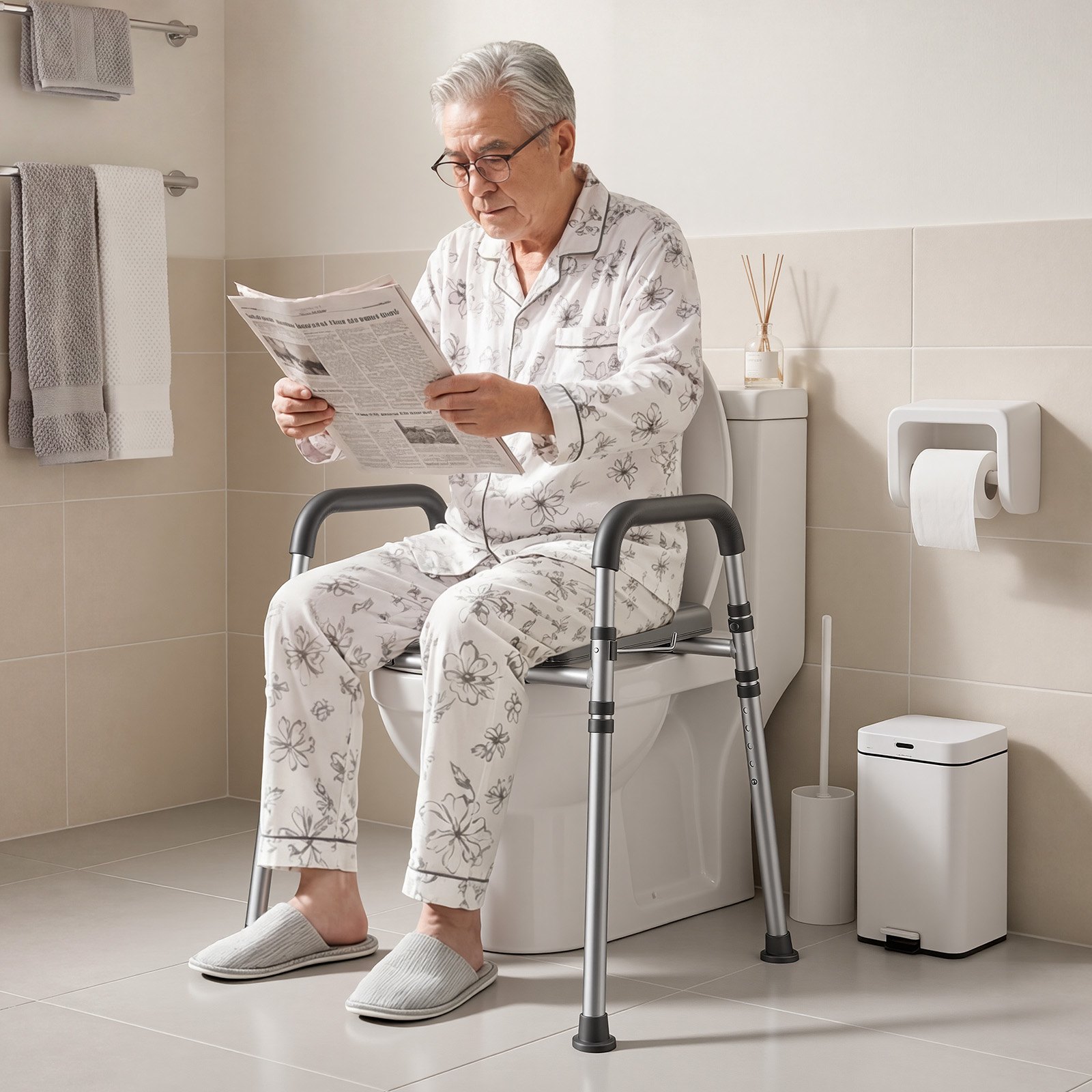 VEVOR Raised Toilet Seat with Handles 158.7 kg Handicap Elevated Riser, for Seniors, Elderly & Disabled, Adjustable Height & Width, Soft Cushion Padded, Fits Round, Elongated & V-Shaped Commode