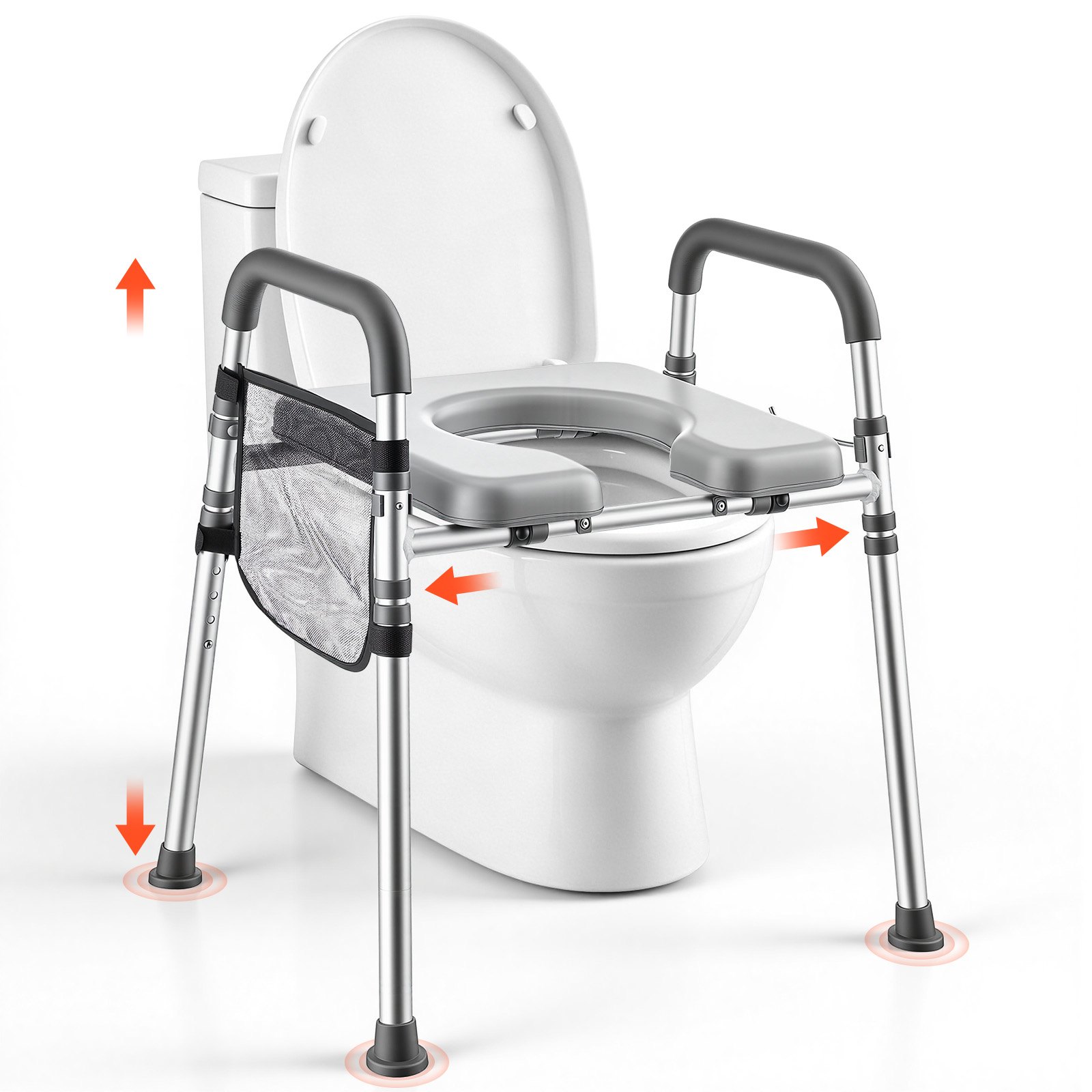 VEVOR Raised Toilet Seat with Handles 158.7 kg Handicap Elevated Riser, for Seniors, Elderly & Disabled, Adjustable Height & Width, Soft Cushion Padded, Fits Round, Elongated & V-Shaped Commode