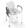 VEVOR raised toilet seat with padded arms, adjustable legs, and side storage pocket.
