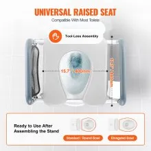 VEVOR Raised Toilet Seat, 7-Position Height Adjustment 19.3" - 25.2", 350lbs Weight Capacity, with Comfort Padded Aluminum Frame, Universal Toilet Seat Riser, for Elderly, Handicap, Pregnant, Medical
