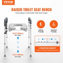 VEVOR Raised Toilet Seat, 7-Position Height Adjustment 655-805 Mm, 158.7 kg Weight Capacity, with Comfort Padded Aluminum Frame, Universal Toilet Seat Riser, for Elderly, Handicap, Pregnant, Medical
