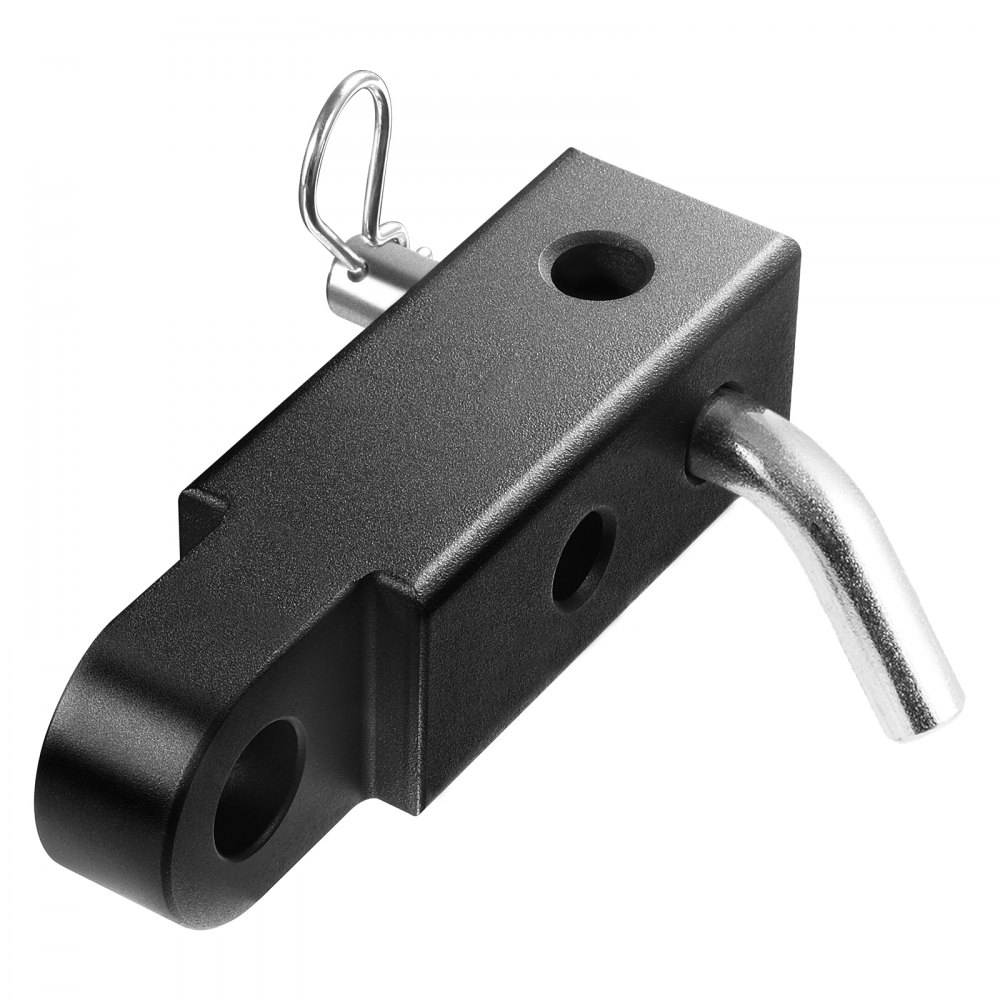 black VEVOR trailer hitch receiver with a metal pin and safety clip, featuring multiple mounting holes.