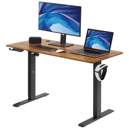 VEVOR Height Adjustable Desk, 47.2 x 23.6 in, 3-Key Modes Electric Standing Desk, Whole Piece Desk Board, Sturdy Dual Metal Frame, Max. Loading 180 LBS Computer Sit Stand up Desk, for Home and Office